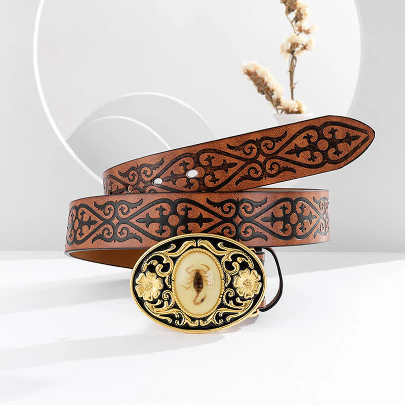 Men's Glowing In The Dark Scorpion Buckle Leather Belt - Image 3