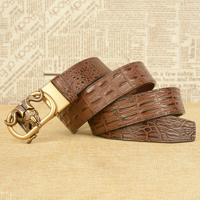Men's Goat Head Crocodile Print Automatic Buckle Leather Belt - Image 14