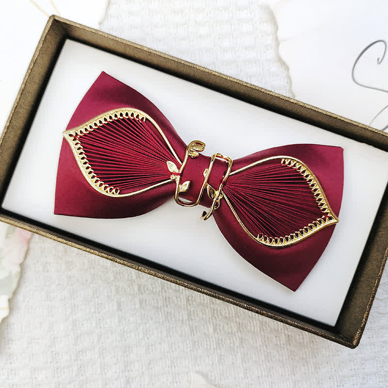 Men's Gold Bird Leaves Floral Pattern Wedding Bow Tie - Image 3