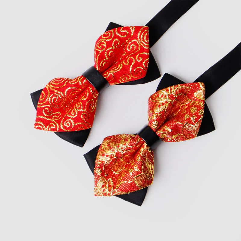Men's Gold Hue Paisley Pointed Bow Tie - Image 17