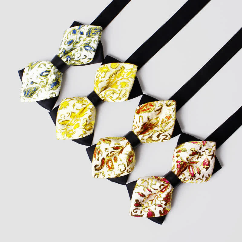 Men's Gold Hue Paisley Pointed Bow Tie - Image 2