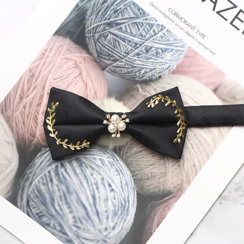 Men's Gold Leaves Pearl Floral Bow Tie - Image 6