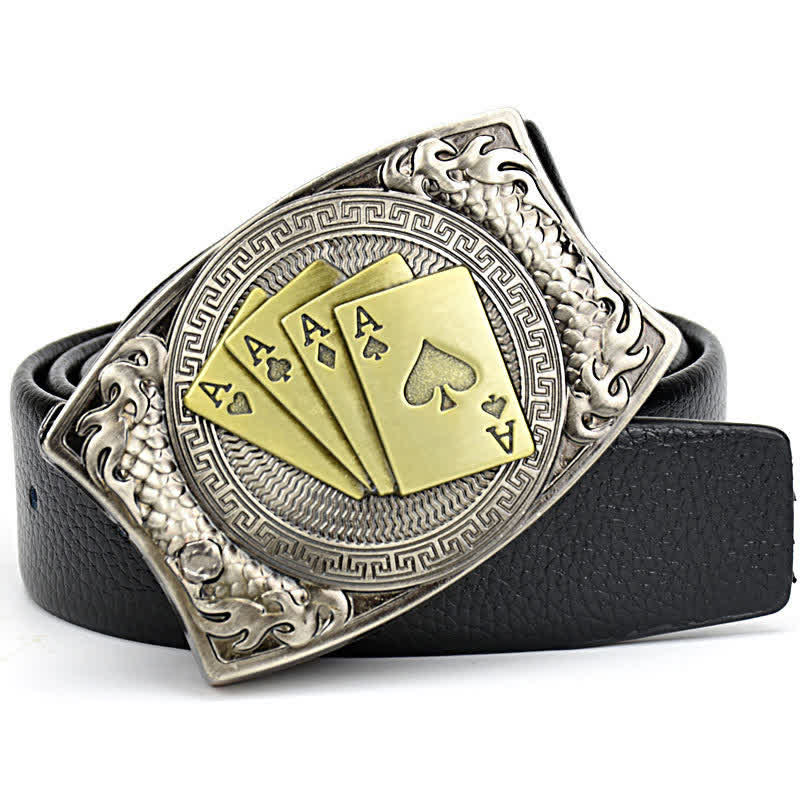 Men's Gold Poker Leather Belt With Folding Knife - Image 5