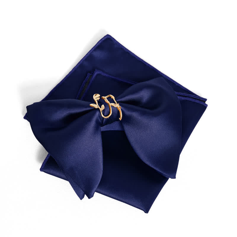 Men's Gold Vine Leaf Oversized Pointed Bow Tie Pocket Square - Image 14