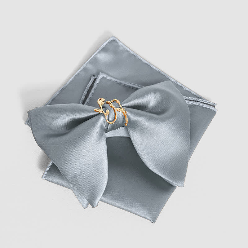 Men's Gold Vine Leaf Oversized Pointed Bow Tie Pocket Square - Image 9