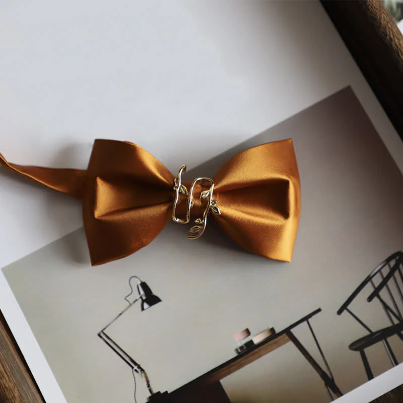 Men's Gold Vine Leaf Silky Sateen Bow Tie - Image 12