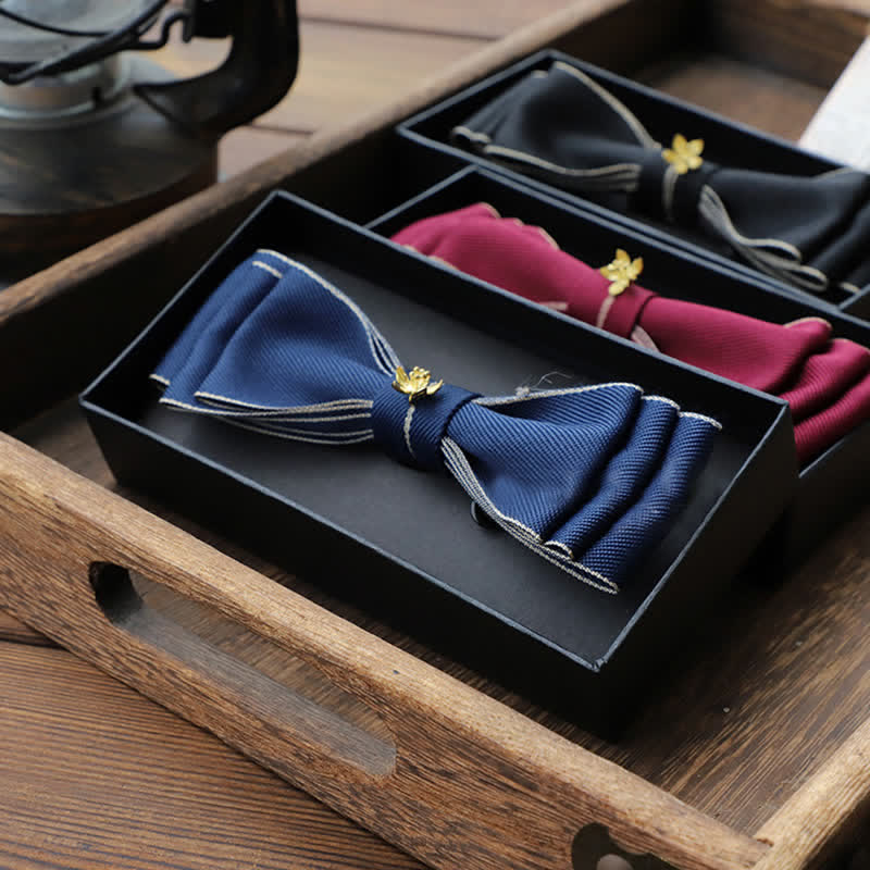 Men's Golden Flower Narrow Triple Layered Bow Tie - Image 6