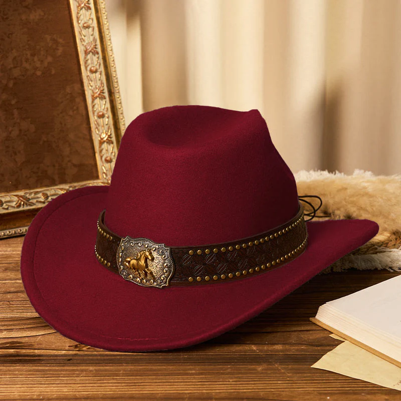Men's Golden Horse Buckle Brim Rivet Belt Cowboy Hat - Image 9