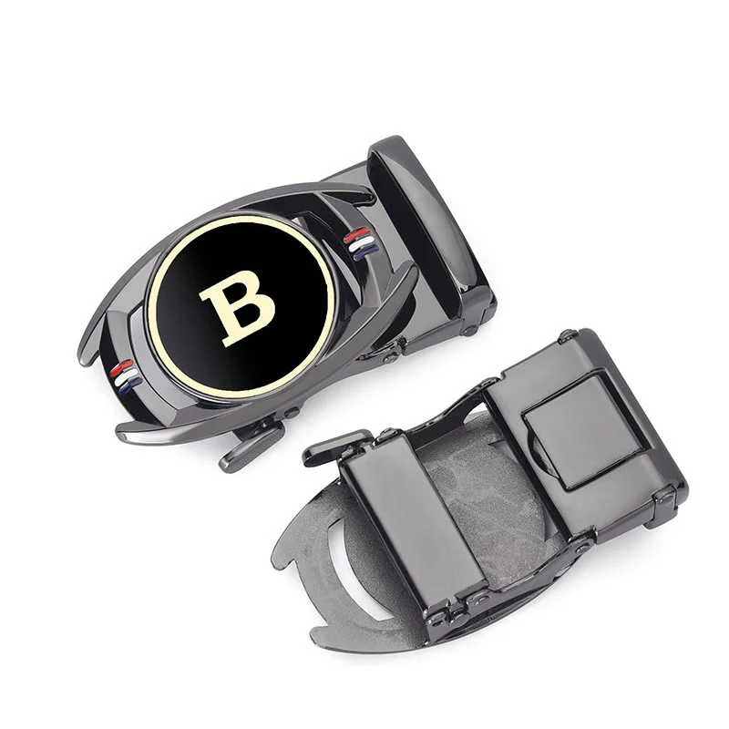 Men's Golden Letter B Automatic Buckle Black Leather Belt - Image 4