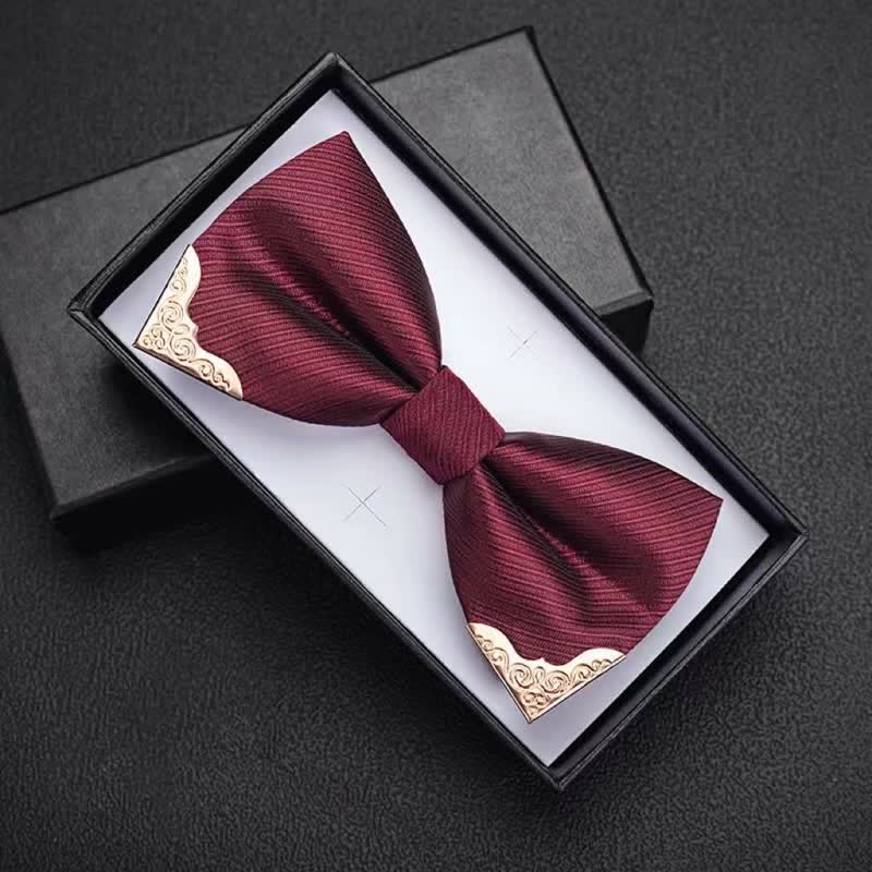Men's Golden Metal Tipped Twilled Bow Tie - Image 10