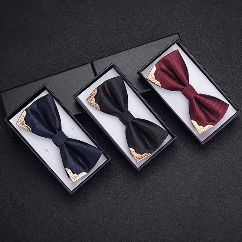 Men's Golden Metal Tipped Twilled Bow Tie - Image 8