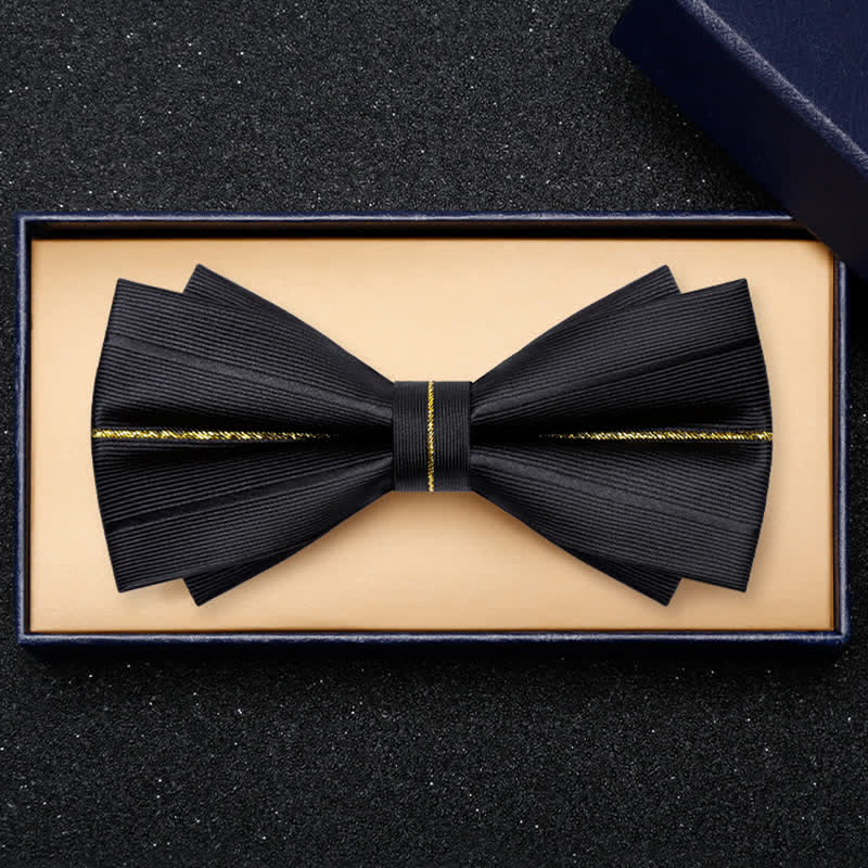 Men's Golden Thread Decor Double Layered Bow Tie - Image 3