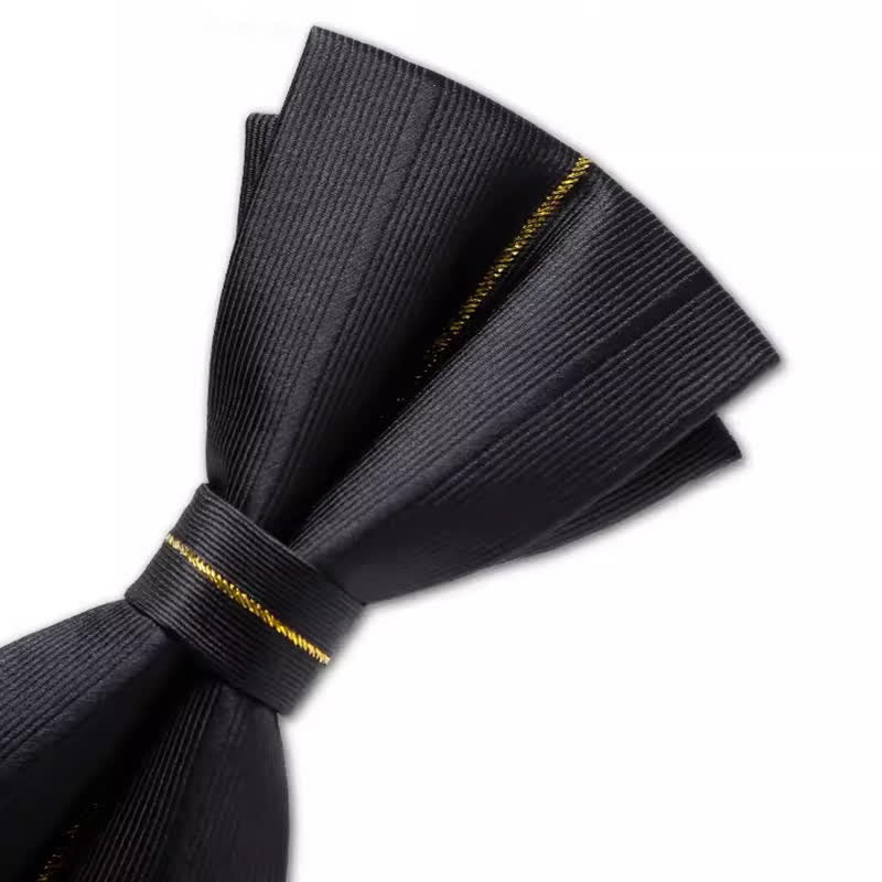 Men's Golden Thread Decor Double Layered Bow Tie - Image 4