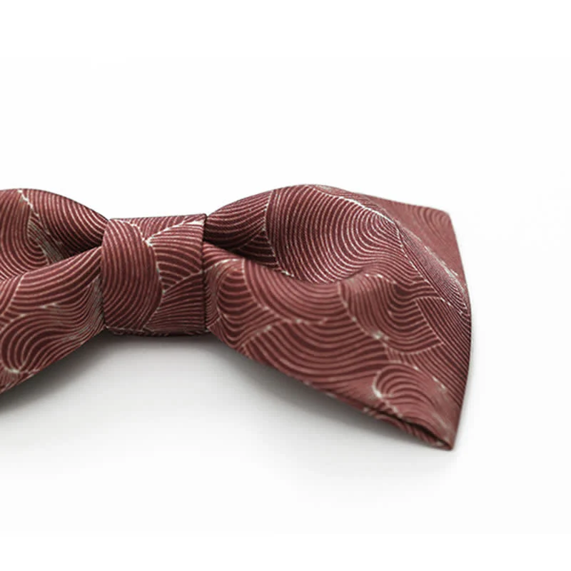 Men's Graceful Red Wave Floral Printed Bow Tie - Image 3