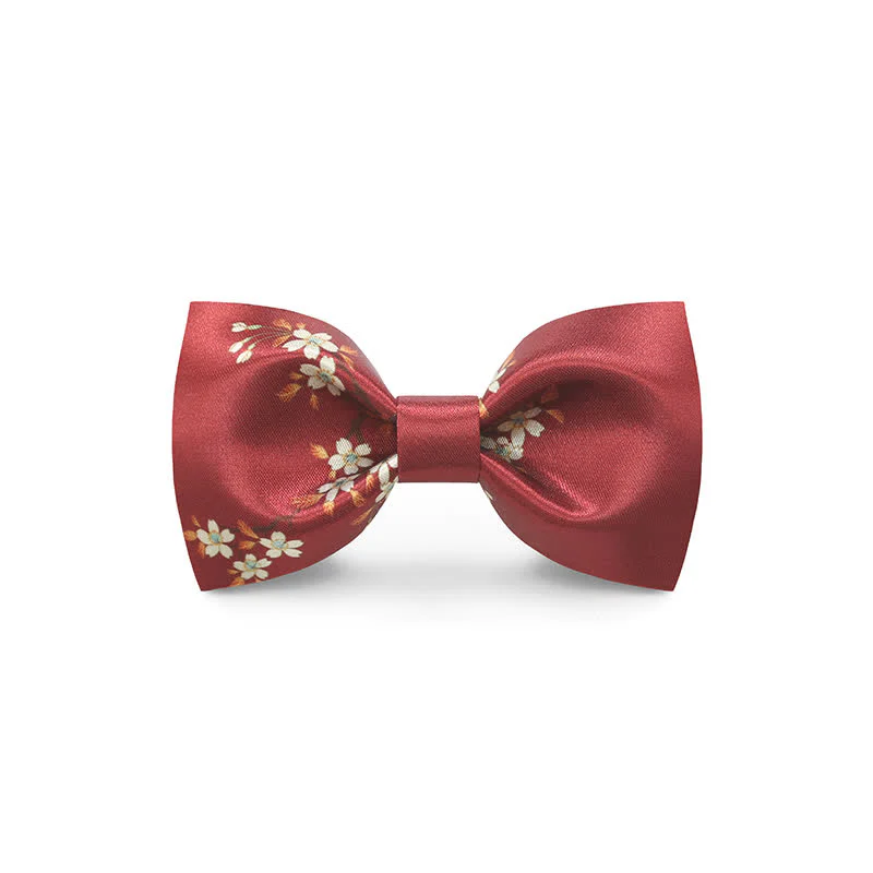 Men's Graceful Red Wave Floral Printed Bow Tie - Image 5