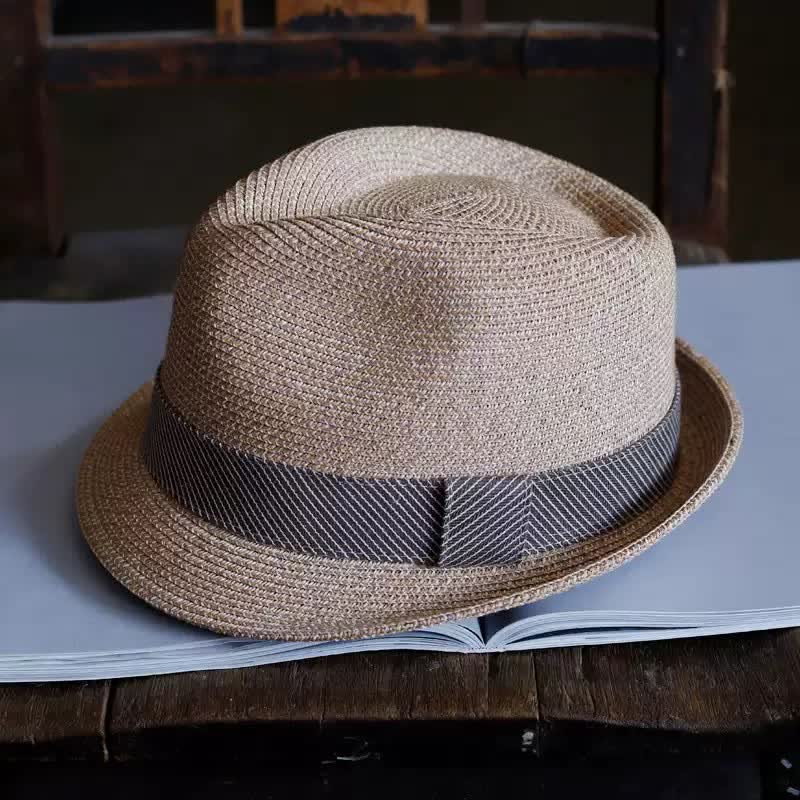 Men's Graceful Striped Ribbon Beach Straw Fedora Hat - Image 7