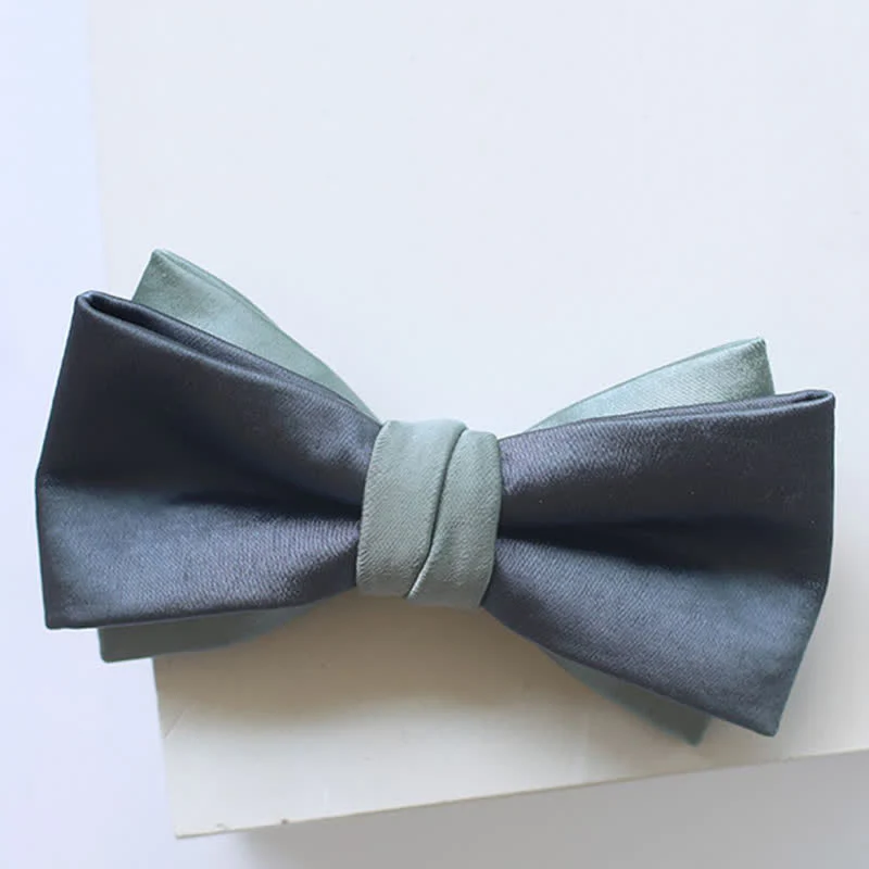 Men's Gray-Blue Pale Green Double Layered Bow Tie - Image 5