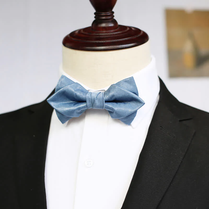 Men's Haze Blue Solid Color Fresh Bow Tie - Image 3