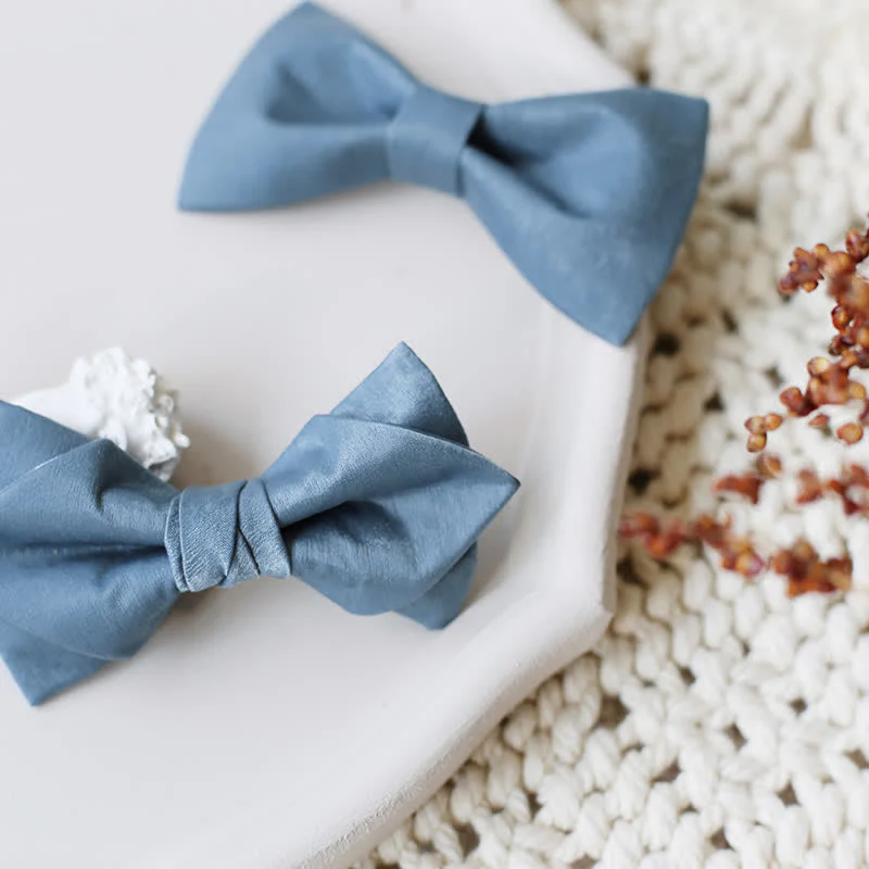 Men's Haze Blue Solid Color Fresh Bow Tie - Image 4