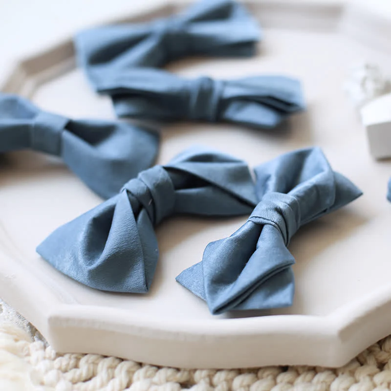 Men's Haze Blue Solid Color Fresh Bow Tie - Image 5