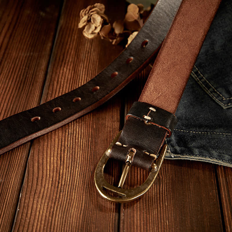 Men's Heavy Duty Copper Buckle Leather Belt - Image 6
