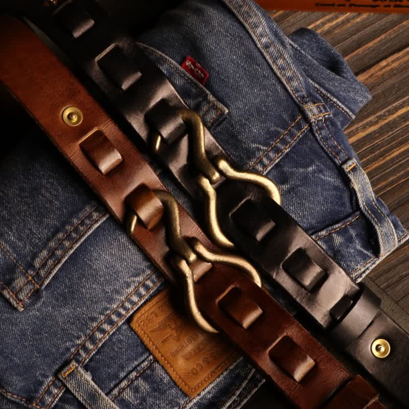 Men's Heavy Duty Retro Hook Buckle Cavalry Leather Belt - Image 2