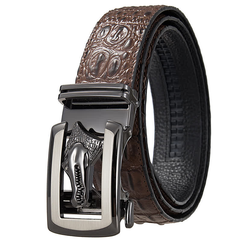 Men's Hollow Automatic Buckle Crocodile Print Leather Belt - Image 12