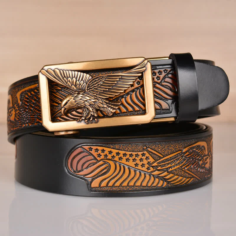 Men's Hollow Eagle Buckle Embossed Leather Belt - Image 15