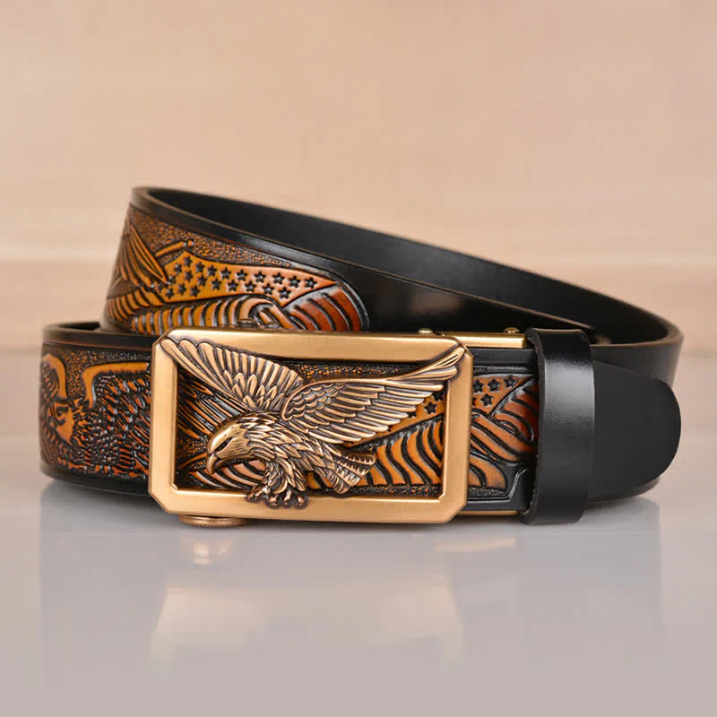 Men's Hollow Eagle Buckle Embossed Leather Belt - Image 17