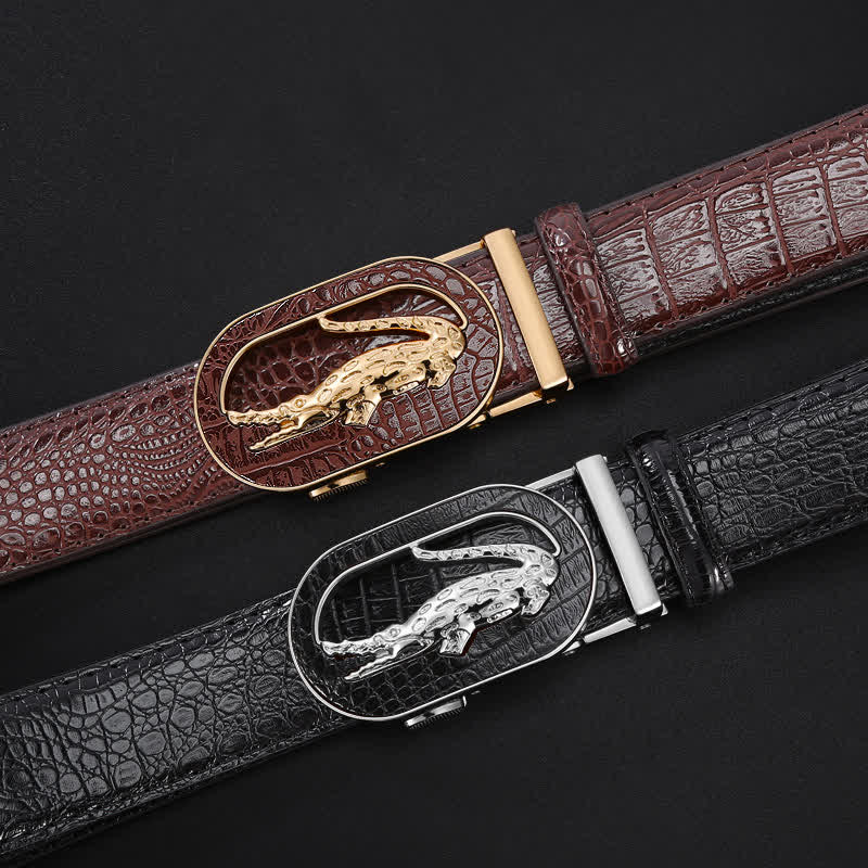 Men's Hollow Out Crocodile Automatic Buckle Leather Belt - Image 2