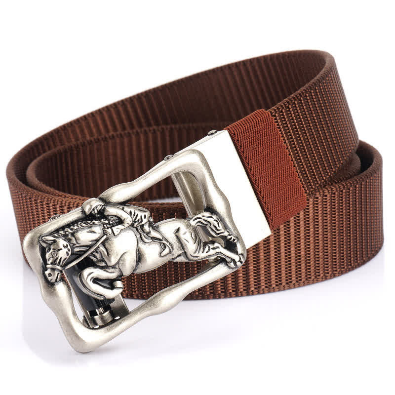 Men's Horse Riding Hollow Automatic Buckle Nylon Belt - Image 19