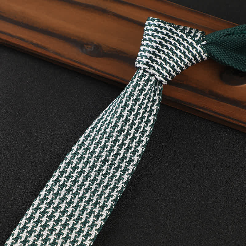 Men's Houndstooth Plaid Knitted Necktie - Image 11