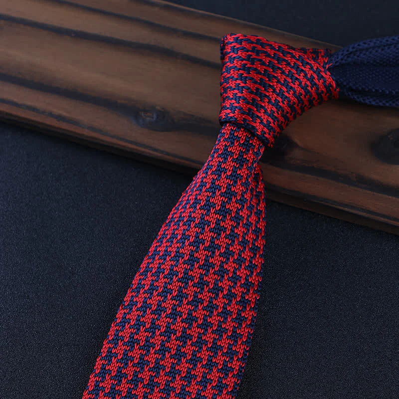 Men's Houndstooth Plaid Knitted Necktie - Image 13