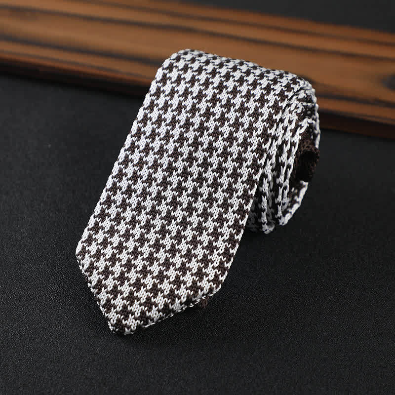 Men's Houndstooth Plaid Knitted Necktie - Image 4