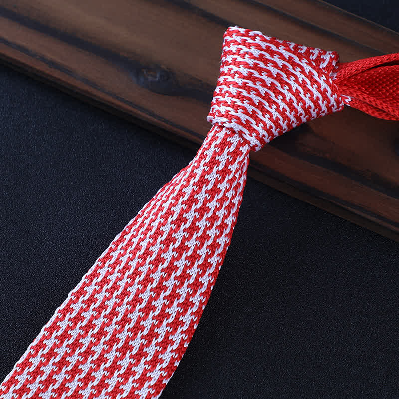 Men's Houndstooth Plaid Knitted Necktie - Image 7