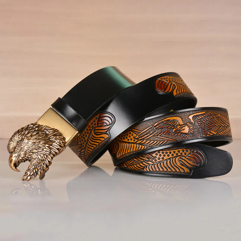 Men's Intricate Eagle Head Automatic Buckle Leather Belt - Image 4