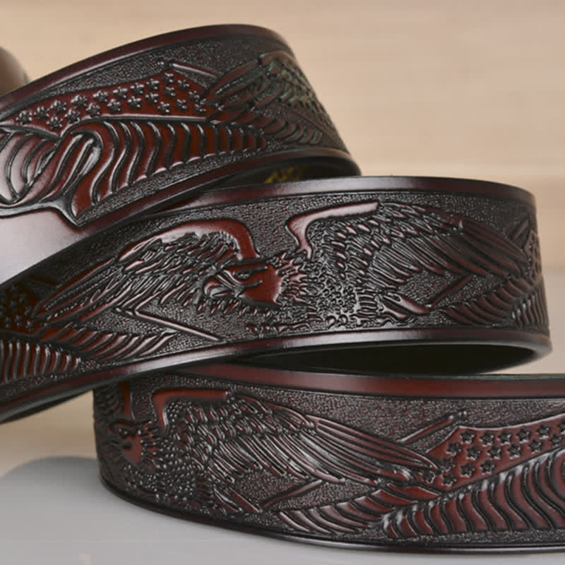 Men's Intricate Eagle Head Automatic Buckle Leather Belt - Image 7