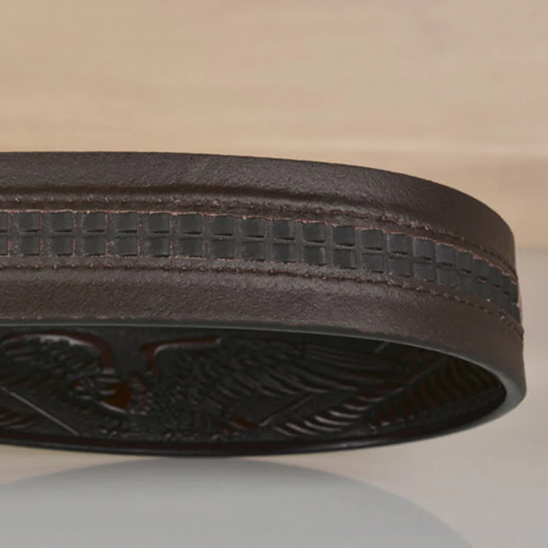 Men's Intricate Eagle Head Automatic Buckle Leather Belt - Image 9