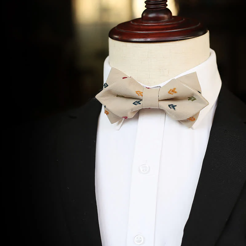 Men's Khaki Embroidery Arrows Bow Tie - Image 10