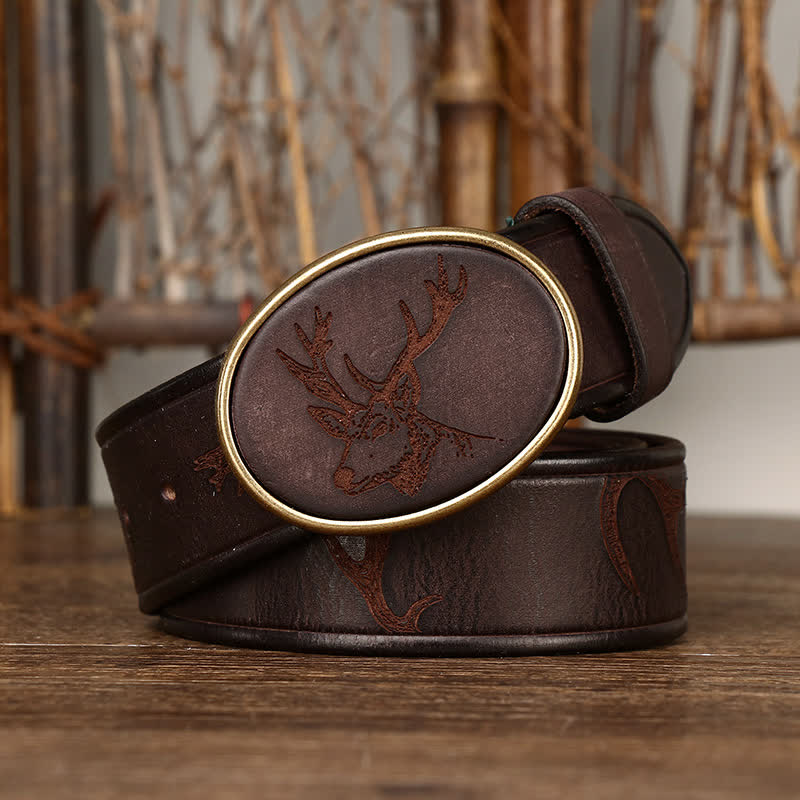 Men's Laser Engraving Deer Pattern Leather Belt - Image 10