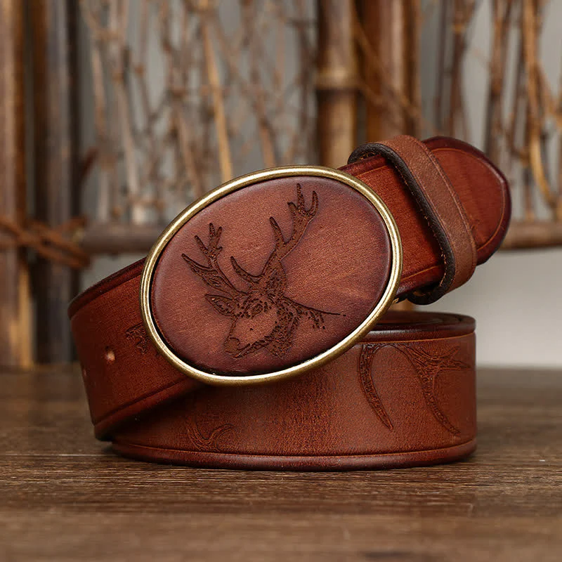 Men's Laser Engraving Deer Pattern Leather Belt - Image 4