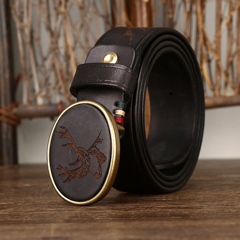 Men's Laser Engraving Deer Pattern Leather Belt - Image 8