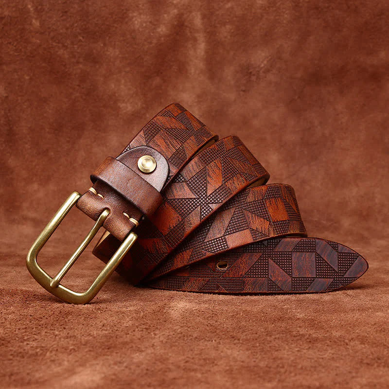 Men's Laser Engraving Diamond Pattern Leather Belt - Image 4