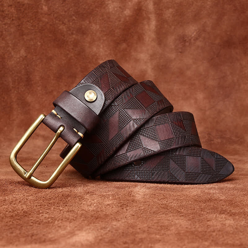 Men's Laser Engraving Diamond Pattern Leather Belt - Image 7