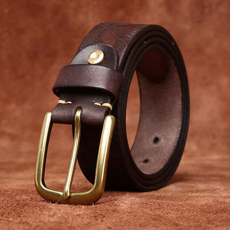 Men's Laser Engraving Diamond Pattern Leather Belt - Image 8