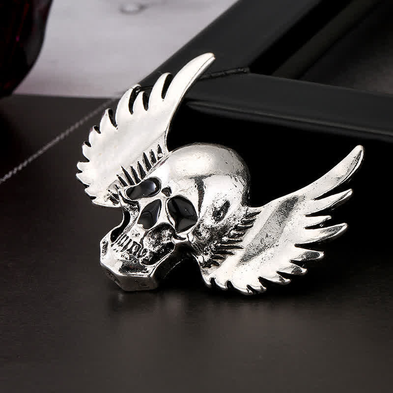 Men's Laughing Skull With Wings Brooch Pin - Image 3