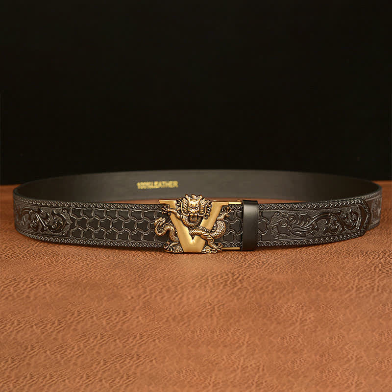 Men's Letter V Dragon Embossing Leather Belt - Image 14