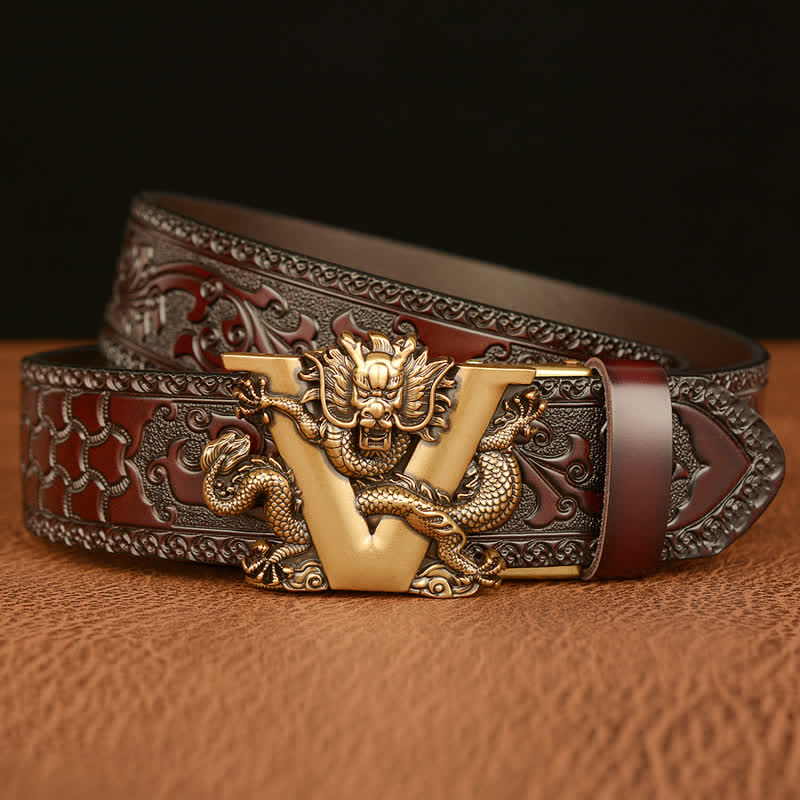 Men's Letter V Dragon Embossing Leather Belt - Image 4