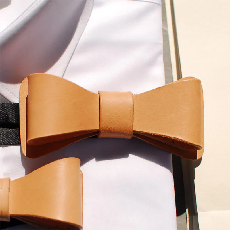 Men's Light Brown Handmade Leather Bow Tie - Image 7