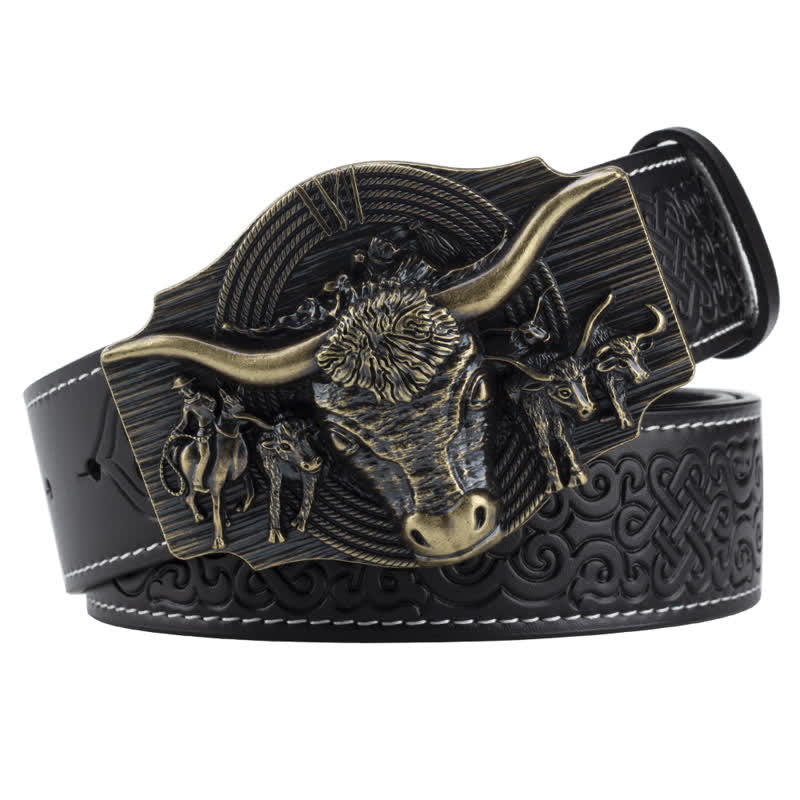 Men's Longhorn Bull Embossed Leather Belt - Image 11